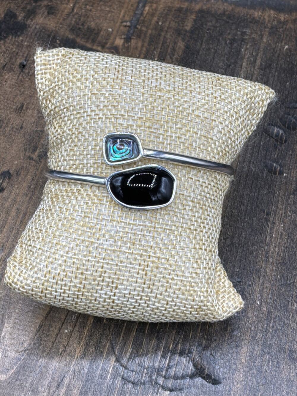 Barse Oasis Bangle Bracelet-Onyx & Abalone-Silver - NWT